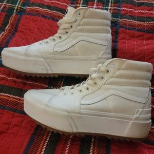 Vans Women's Cream High-Top Sneakers-Size Medium